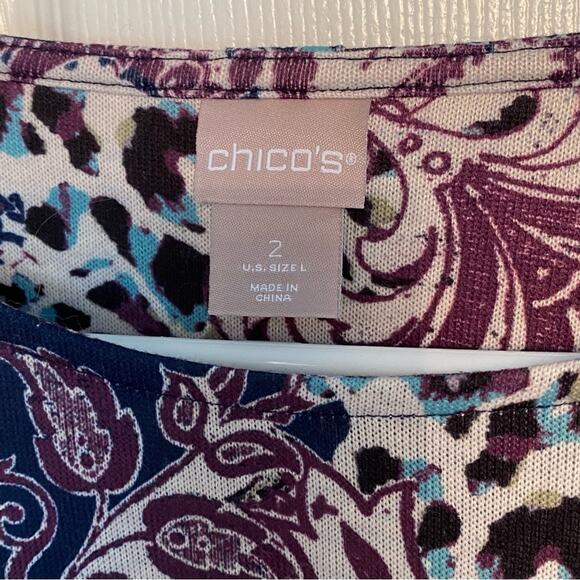 Chicos Asymmetrical Paisley Print Button-Back Lightweight Tunic sz L 2 pockets - Picture 6 of 12